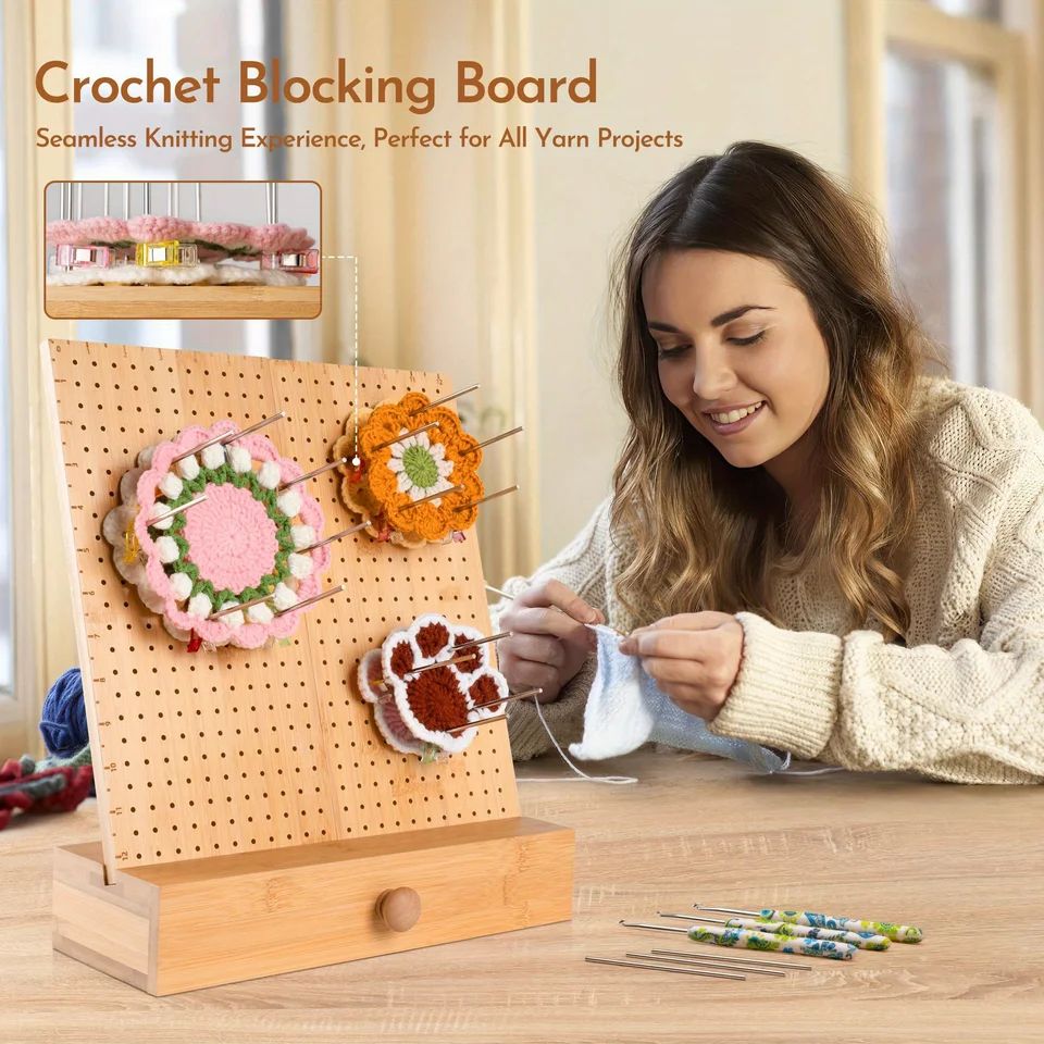Bamboo Crochet Blocking Board Grid Plate for Knitting Projects