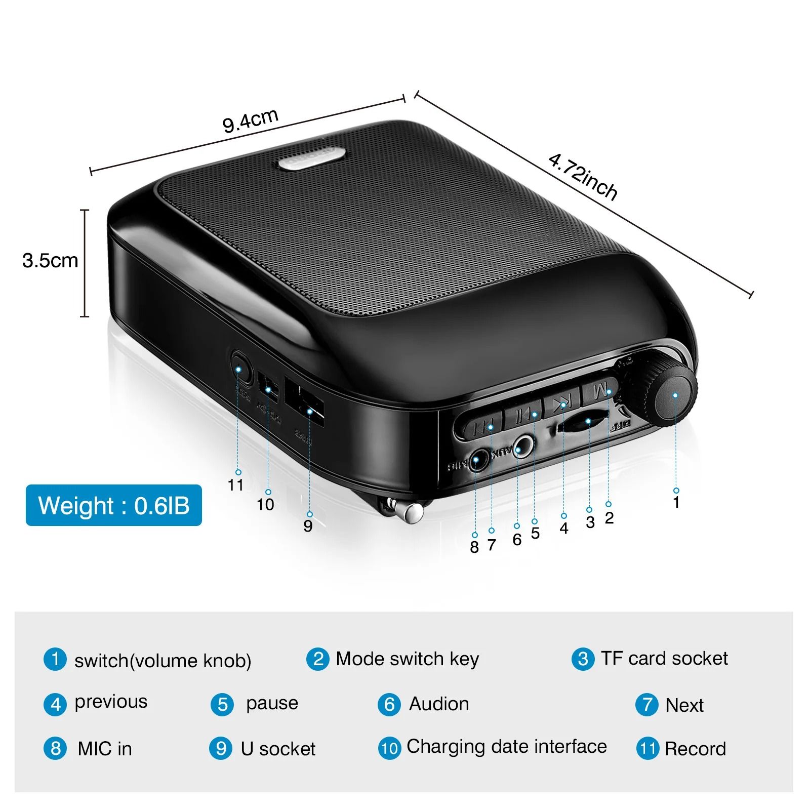 Bluetooth Wireless Voice Amplifier with Microphone and Speaker for Teaching, Lectures, and Tour Guides