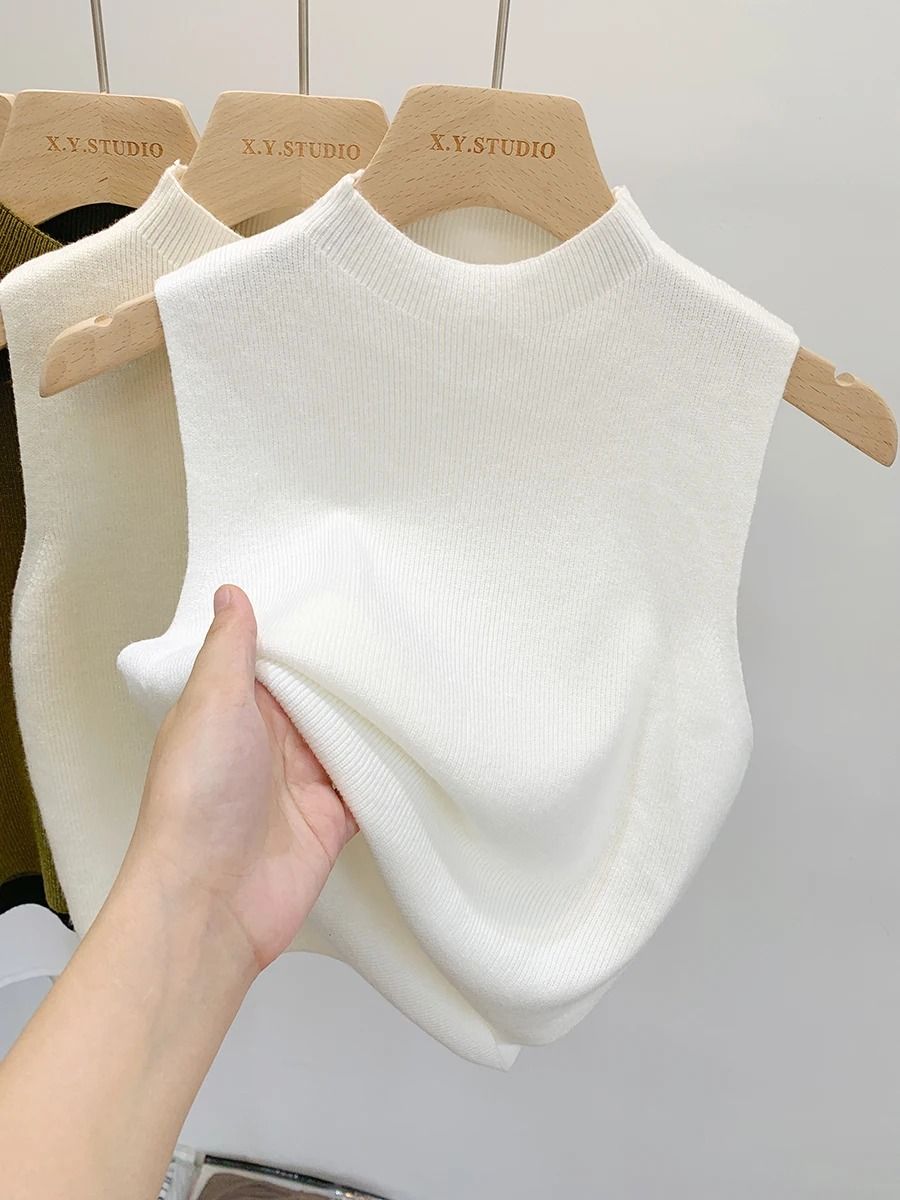 Slim Fit Knitted Tank Top Sleeveless Short Pullover Sweater for Women