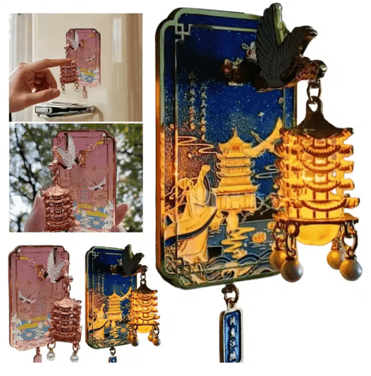 Chinese Style LED Fridge Magnet Light Up Yellow Crane Tower Souvenir