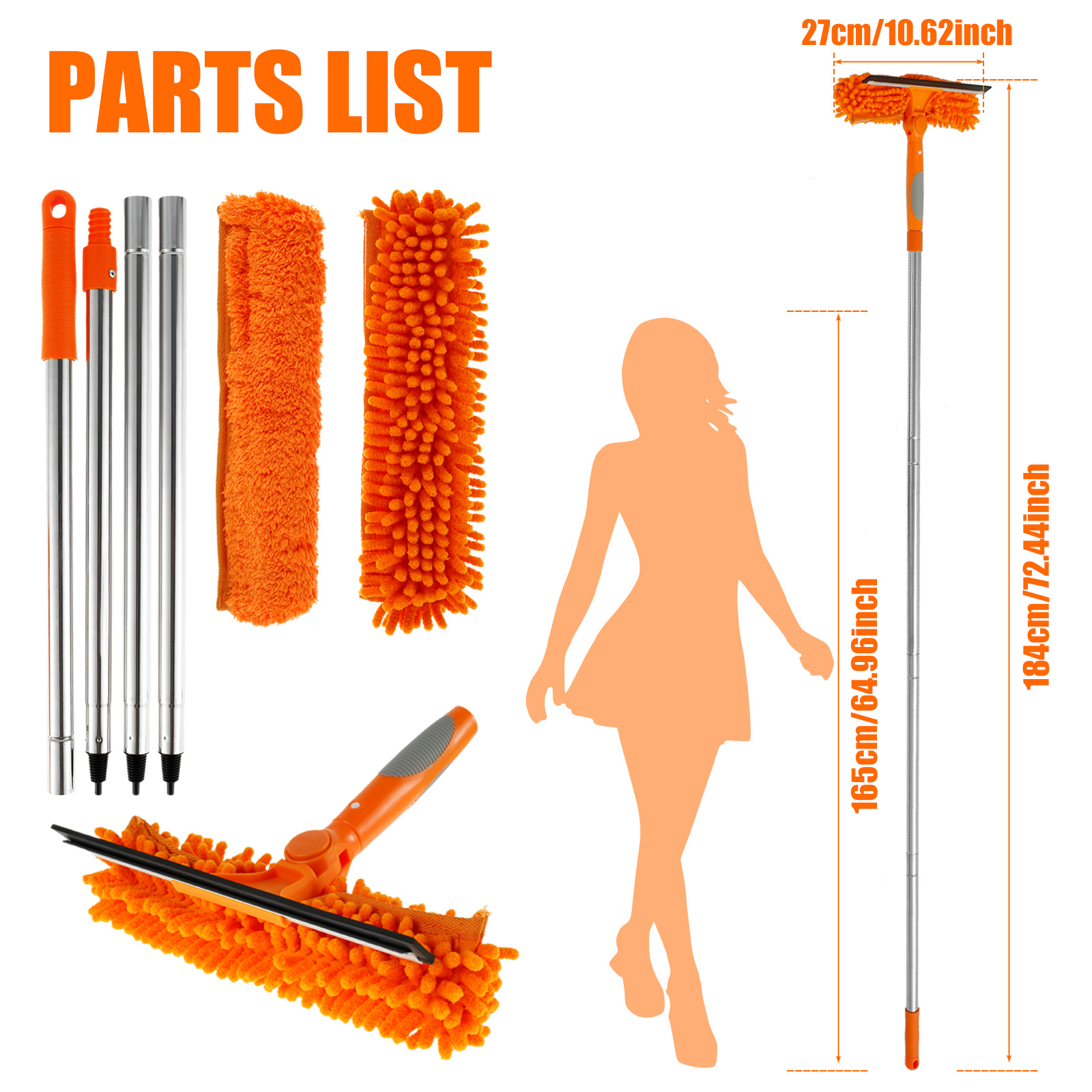 Rotatable Window Mop, Extendable Cleaning Tools Set, Household Squeegee Wiper, Dust Brush New