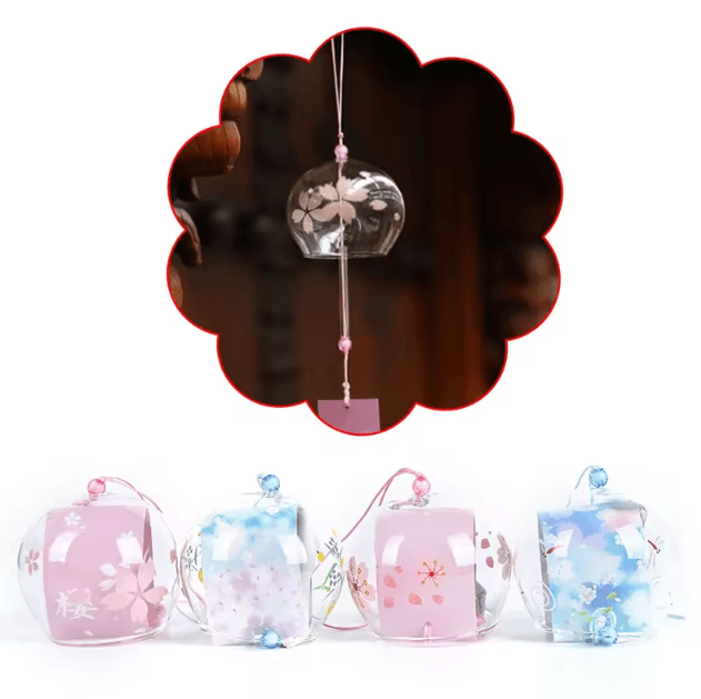 Japanese Sakura Glass Wind Chime Elegant Furin Bell Hanging Decor for Home & Garden
