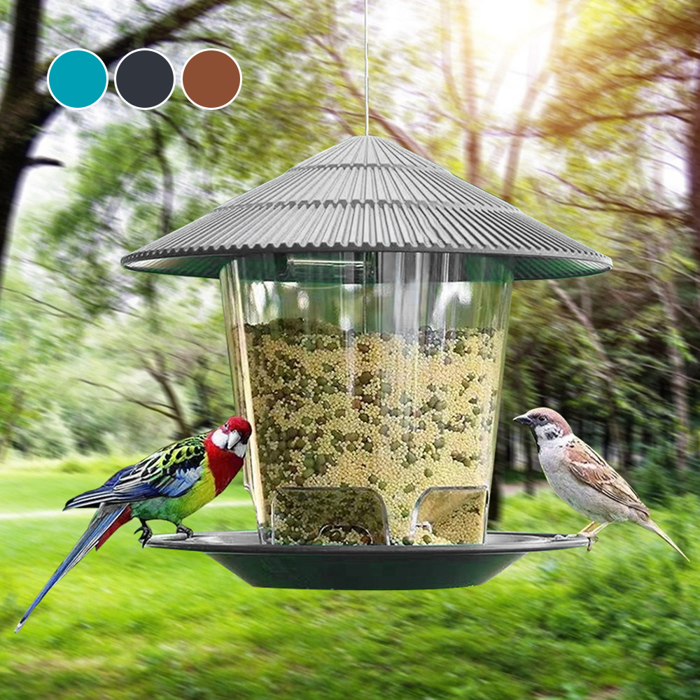 Automatic Bird Feeder, Hanging Outdoor Feeder with Multiple Hole Dispenser, Foot Activated Food Container Holder