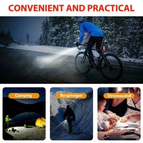 Bicycle Headlight Bike LED, USB Rechargeable Front Rear Lamp, Waterproof Cycling Light