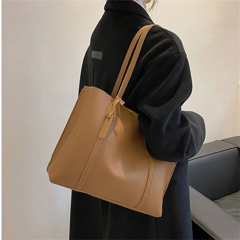 LuxeEase Large Capacity Soft PU Leather Tote Bag | Korean Style Women's Casual Shoulder Handbag