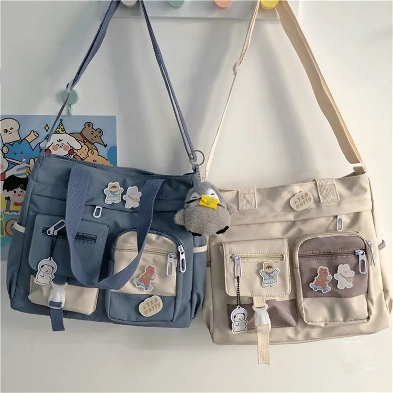 Waterproof Canvas Messenger Bag, Nylon Tote Book Bags, Oxford Shoulder Handbags for Women