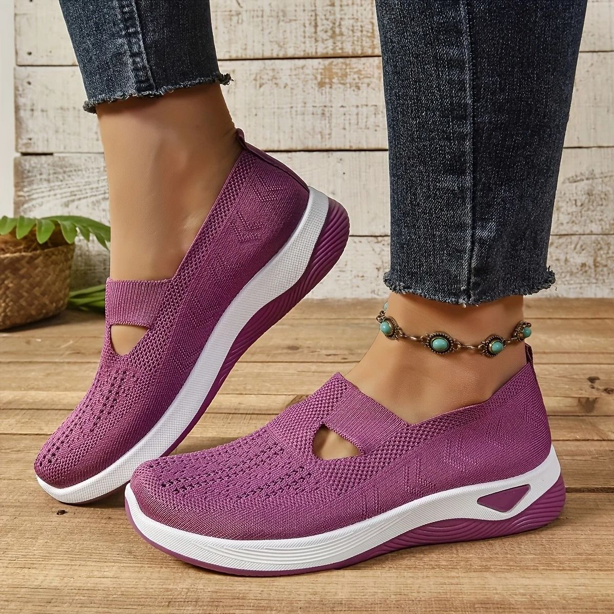 Womens Breathable Mesh Walking Shoes with Lightweight PVC Sole
