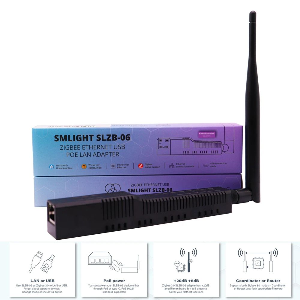 SMLIGHT SLZB-06 Zigbee Adapter with Ethernet, USB, WiFi & PoE – Compatible with Zigbee2MQTT, ZHA, Home Assistant
