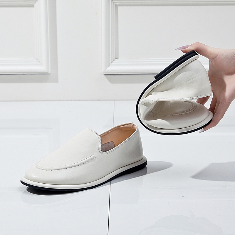 New Spring Loafers for Women Genuine Leather Round Toe Slip-on Soft Flats Shoes One Foot Comfort