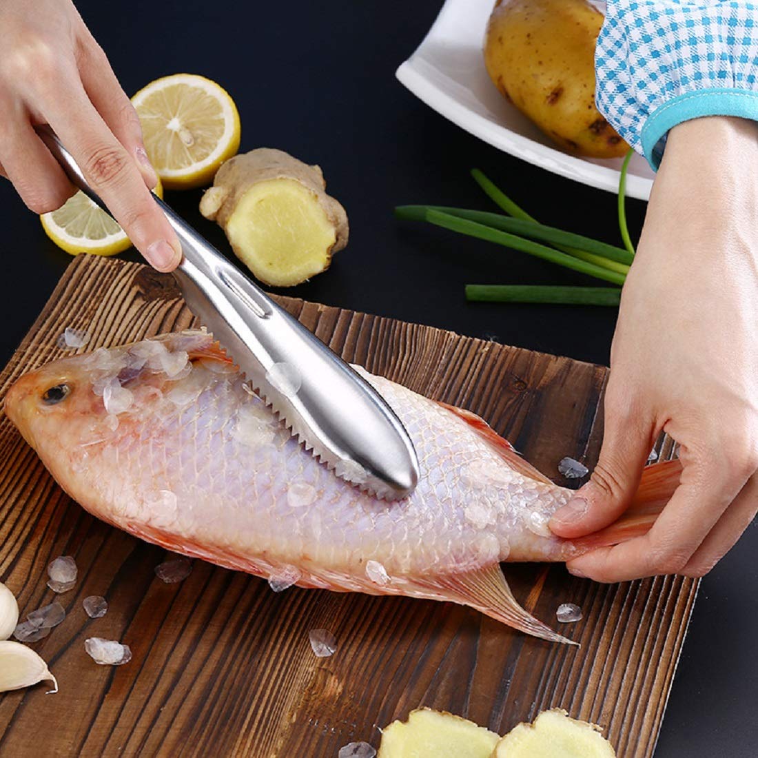 Fish Scaler Remover, Stainless Steel Sawtooth Fish Cleaner Tool, Easily Cleans Fish Scales, Kitchen Descaler for Fast Re