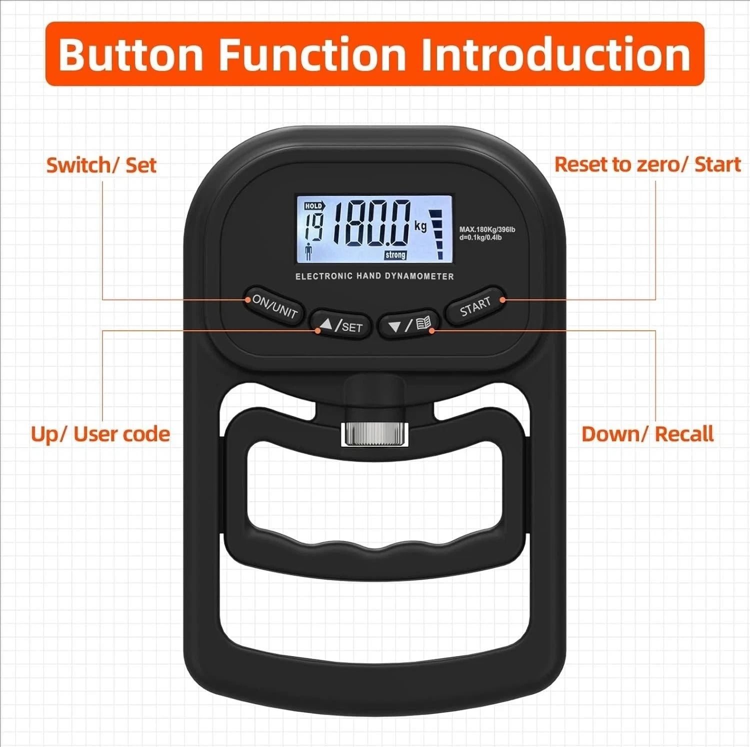 Grip Strength Tester Trainer Dynamometer Handgrip Measurer Meter