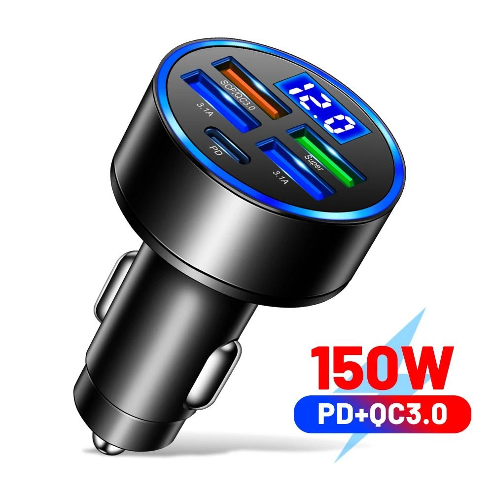 High Power Car Charger with Digital Display PD and QC 3.0 Fast Charge