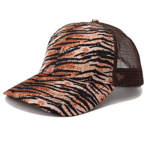 Leopard Print High Ponytail Trucker Hat Breathable Womens Mesh Snapback Cap