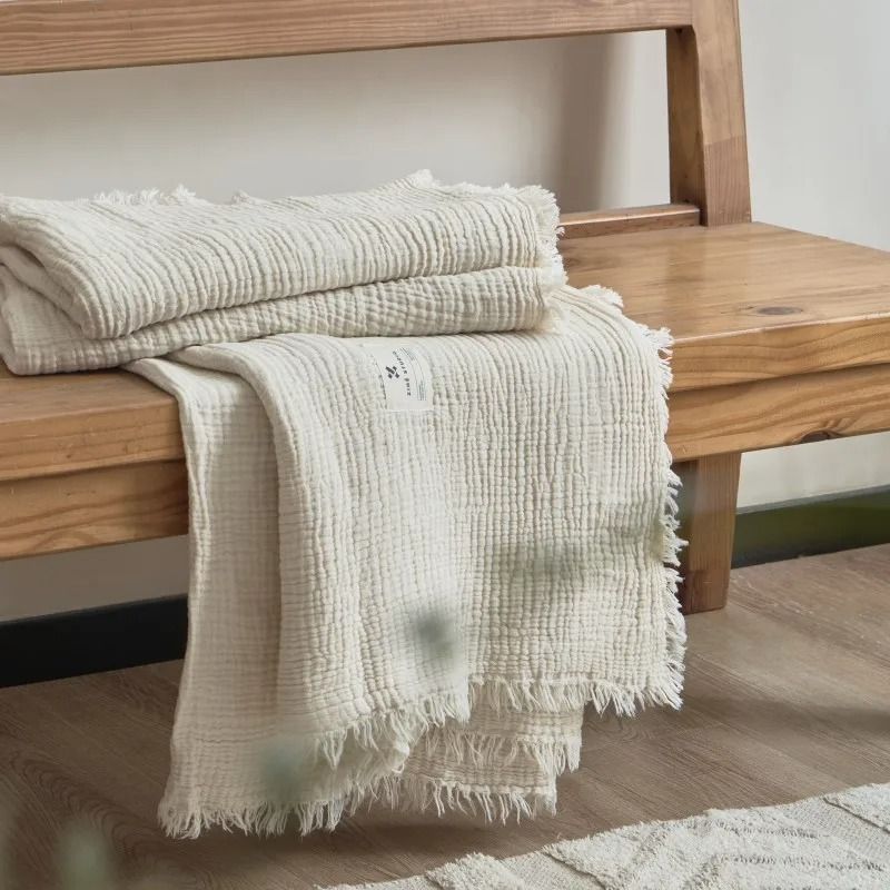 Four Layer Cotton Gauze Blanket with Tassel Edges
