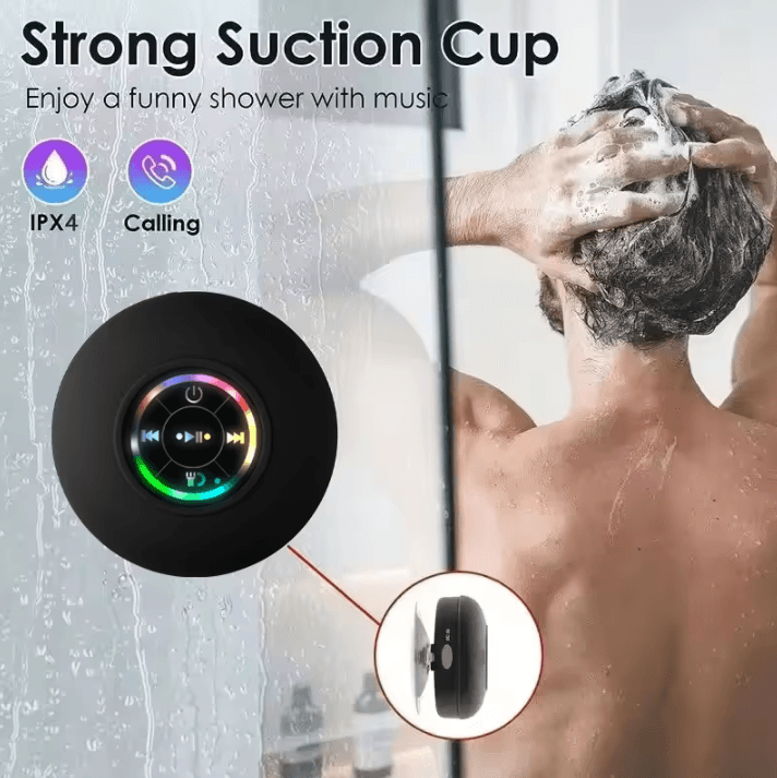 Portable Wireless Bluetooth Speaker with LED Light, IPX4 Waterproof Loudspeaker with Large Suction Cup