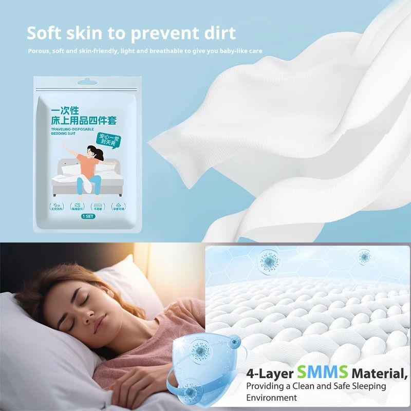 Disposable Travel Bedding Set Thickened Bed Sheet Duvet Cover and Pillowcases