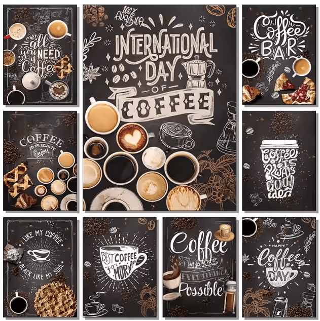 Vintage Coffee Chalkboard Canvas Poster – Nordic Cafe Kitchen Wall Art Decor