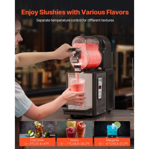 Commercial Slushy Machine Single Bowl Slush Drink Maker, Frozen Drink Machine with Temperature Control, Automatic Clean