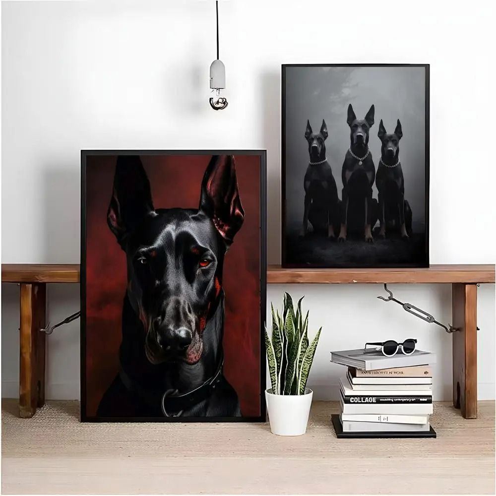 Noir Doberman & Muse Canvas Art | High-Fidelity Cotton Portrait | Executive Studio & Modern Home Sanctuary Decor
