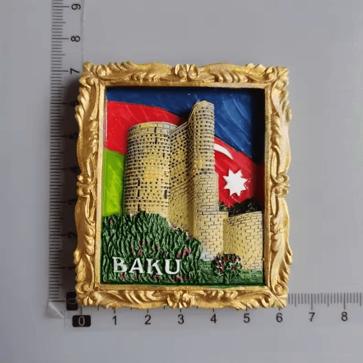 Baku 3D Resin Fridge Magnet Souvenir – Azerbaijan Travel Keepsake Collection