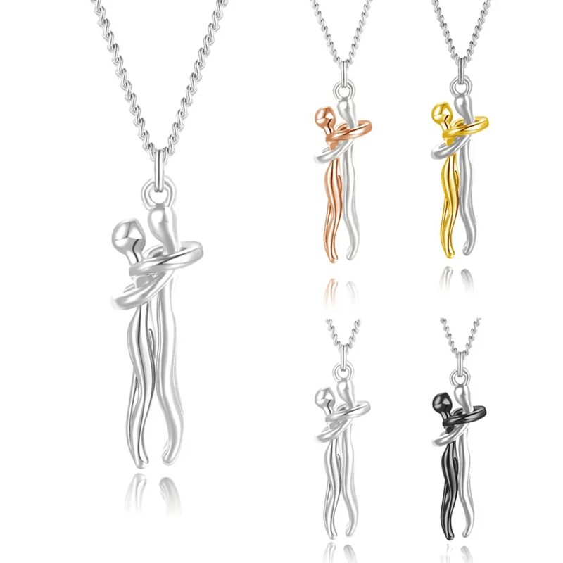 Black Hug Pendant Necklace for Couples and Everyday Style
