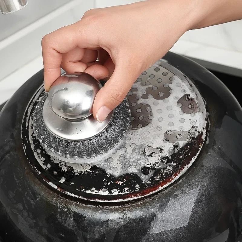 Stainless Steel Pot Brush Heavy Duty Metal Scrubber with Handle