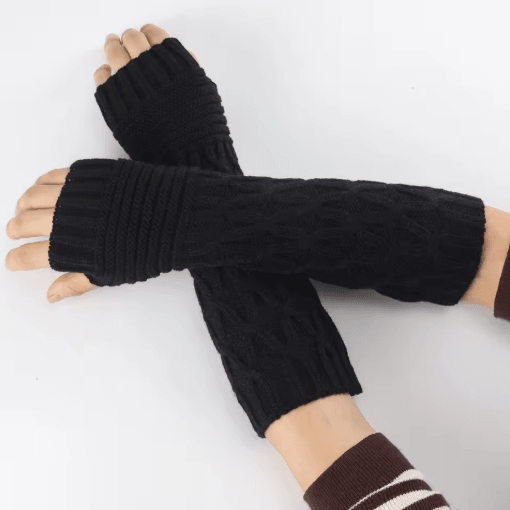 Womens Fingerless Knit Gloves Goth Punk Winter Arm Warmers