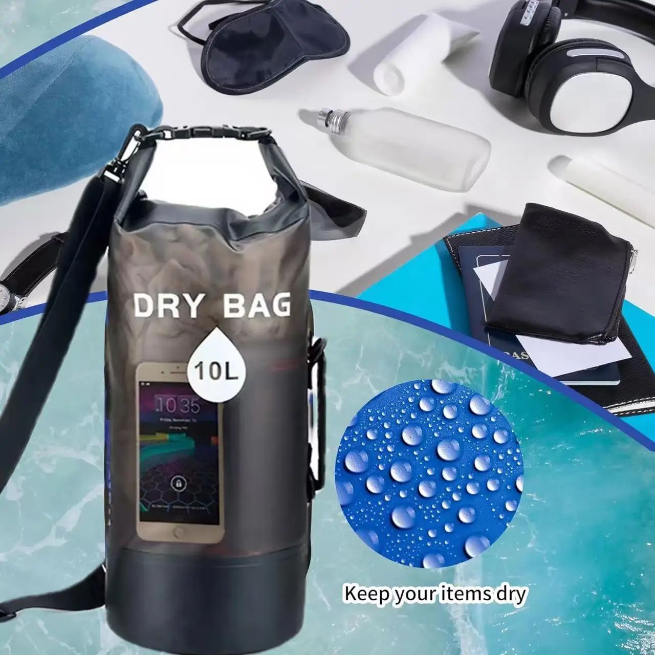 Waterproof PVC Dry Bag Backpack with Drawstring | Beach Swimming Sack for Travel Camping Hiking Surfing Outdoor Sports