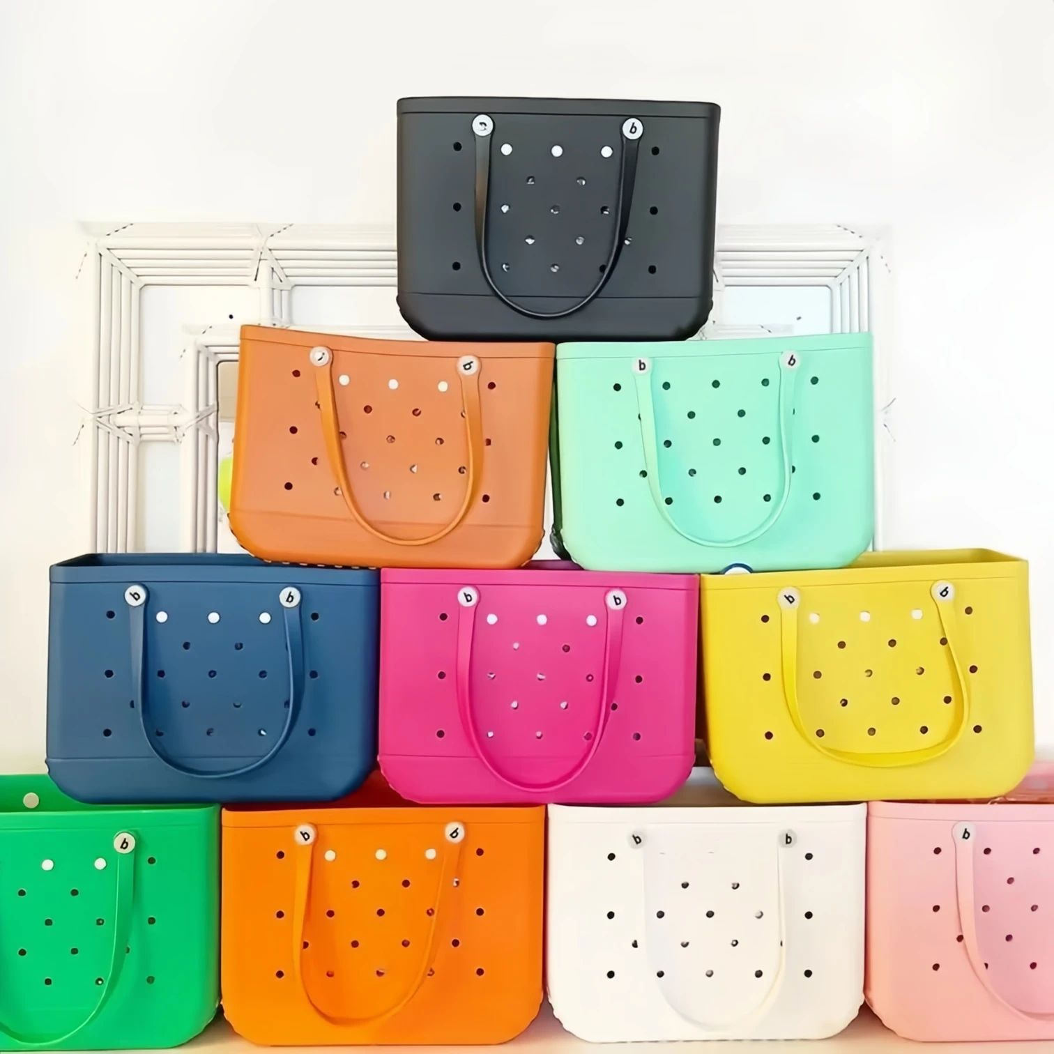 Lightweight Beach Grid Tote Bag