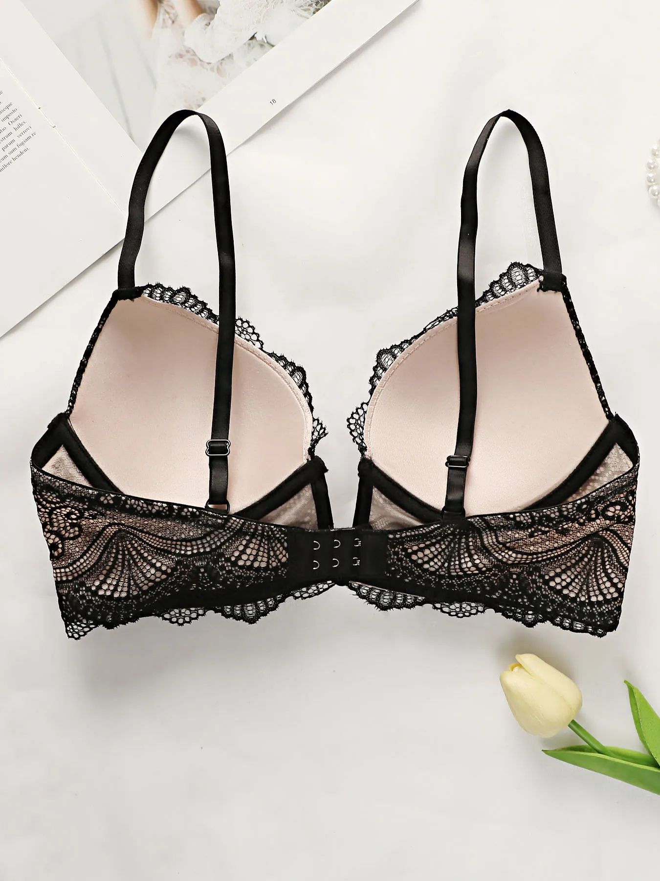 Viomisha Lace V-Neck Push-Up Bra – Underwire Padded Half Cup Lingerie U056