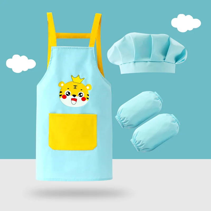 Cartoon Children Bib Apron for Boys and Girls, Waterproof Cooking and Painting Smock