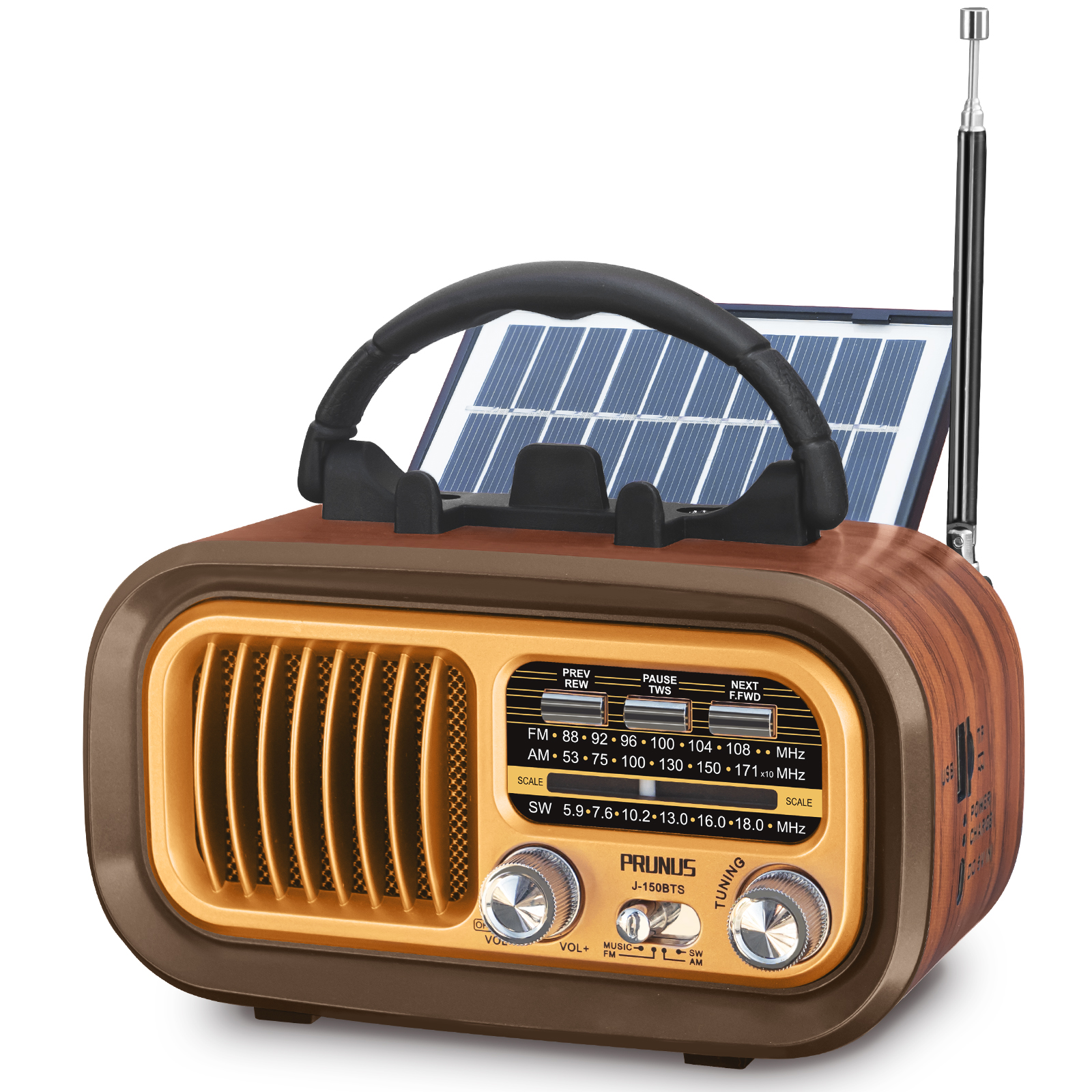 Vintage Solar Bluetooth Radio Speaker with AM FM SW Portable Shortwave Tuner