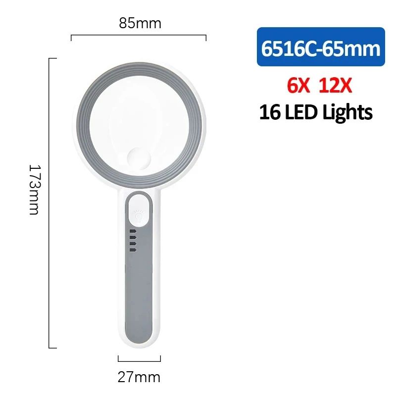 Rechargeable 12X Handheld Magnifier with LED Light - 3 Modes Reading & Inspection Loupe