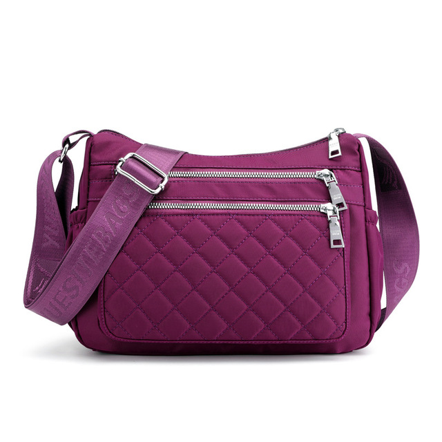Womens Waterproof Nylon Shoulder Bag with Multi Pockets Stylish Travel Messenger Bag