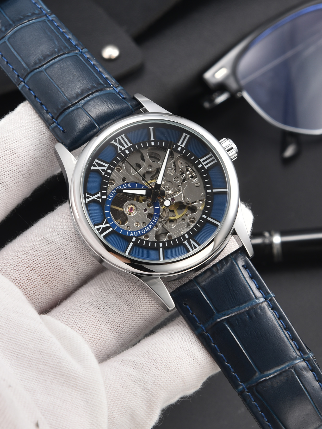 Waterproof Hollow Leather Men's Watch Automatic Mechanical Rome Watch