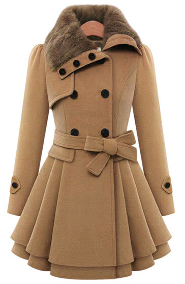 Women's Winter Wool Blend Trench Coat, Slim Long Padded Jacket, Double Breasted Sherpa Lined Coat, Cashmere Style