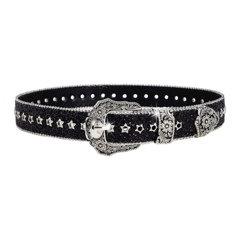 Glitter Sequined Waist Belt with Sparkling Buckle
