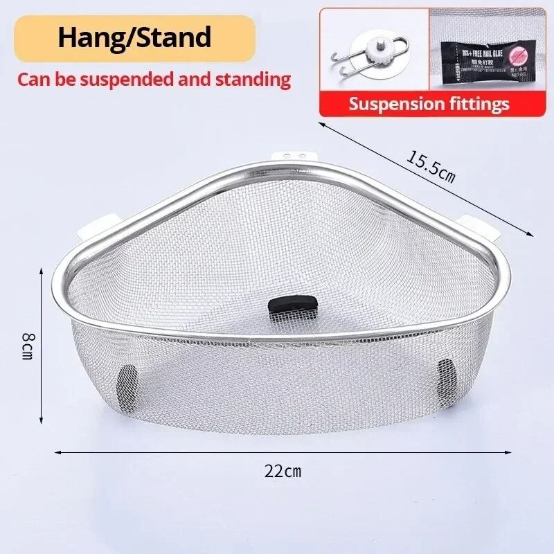Stainless Steel Sink Triangle Drain Basket Kitchen Residue Filter