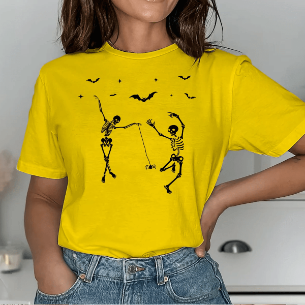 Dancing Skeleton Halloween Shirt – Funny Spooky Skeleton Graphic Tee Easy Costume Top