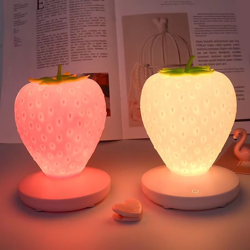 USB Rechargeable Strawberry Night Light Soft Silicone Touch Lamp for Kids Bedroom Decor