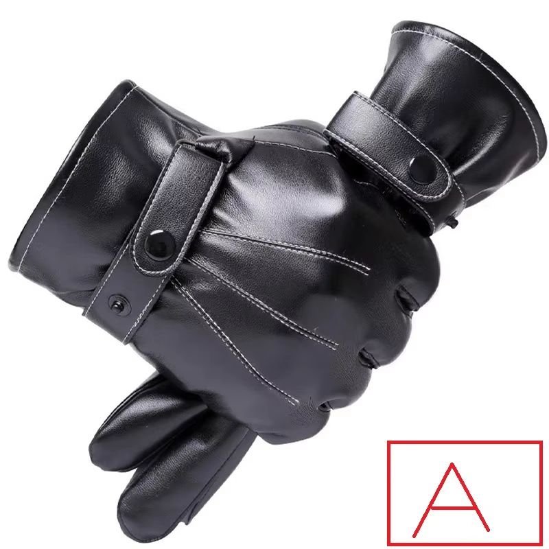 Mens Winter Black Pu Leather Driving Gloves Touchscreen