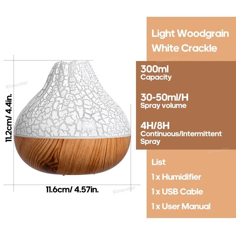 300ml Volcano Air Humidifier with LED Night Light USB Mist Diffuser