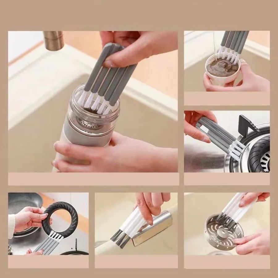 Multifunctional Cleaning Brush with Curved Handle