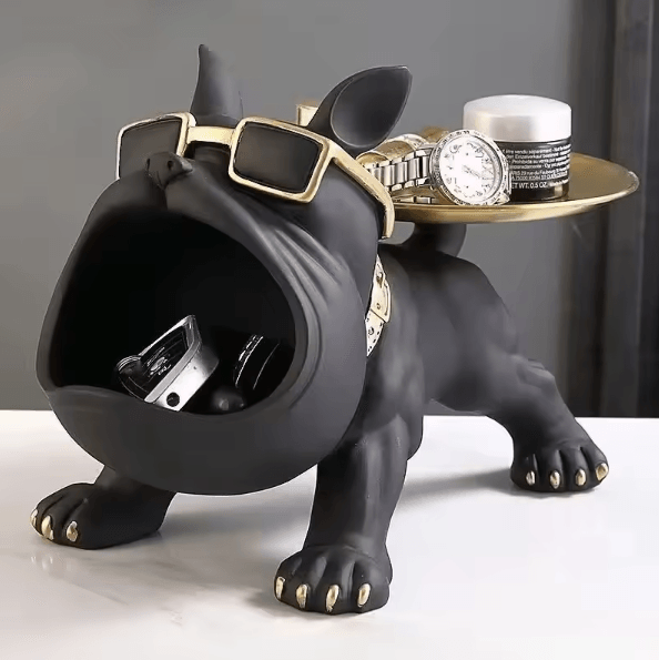 Large Bulldog Storage Statue – Resin Dog Figurine with Tray Organizer for Home Decor & Desk Storage