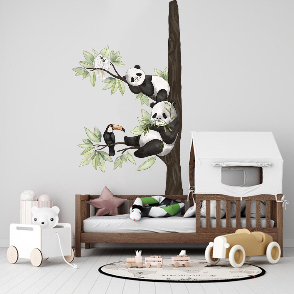 Children's Room Cartoon Cute Panda Branch Wall Stickers, Home Decoration for Kids and Kindergartens