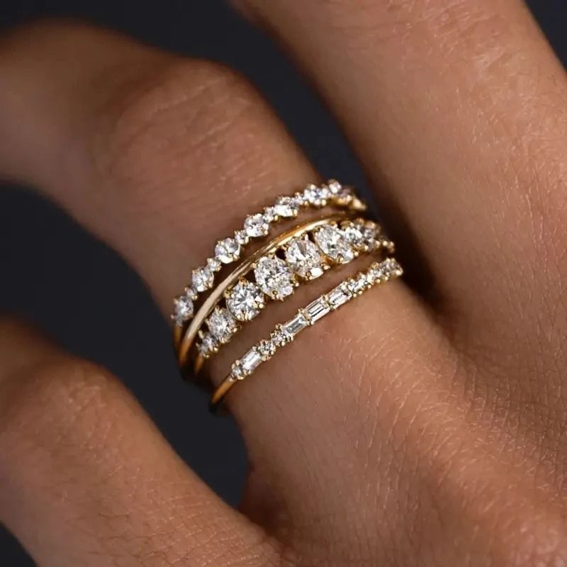 Gold Plated Stacking Rings with Zirconia