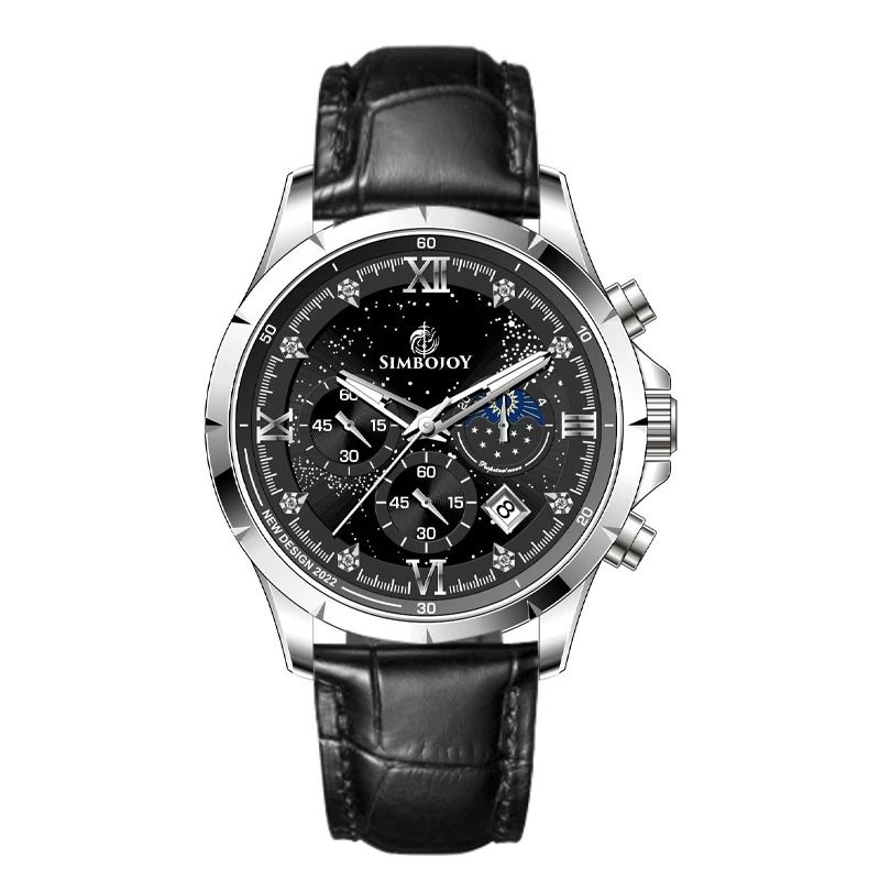 Mens Six-Needle Quartz Watch with Calendar & Night Light