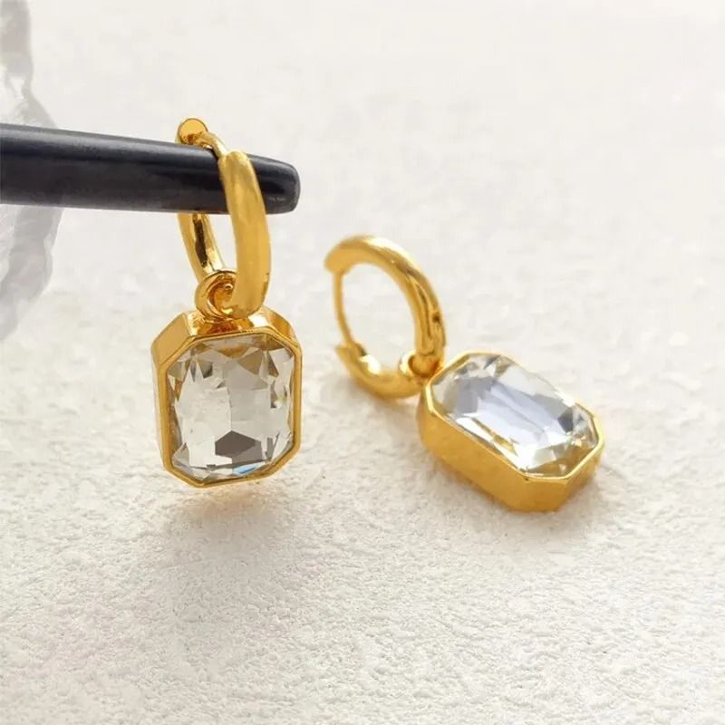 Elegant Square Crystal Stainless Steel Earrings