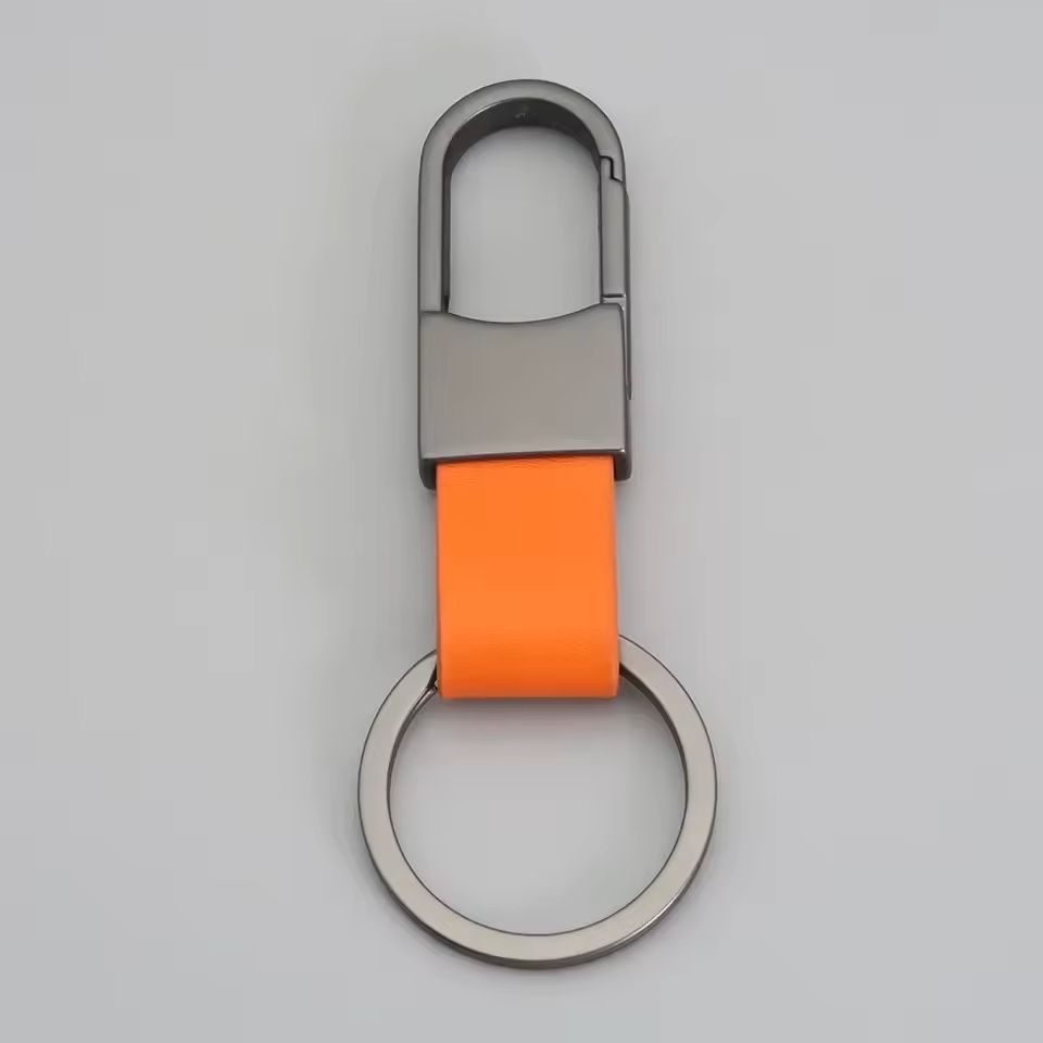 Custom Logo Leather & Metal Carabiner Keychain with Double Rings