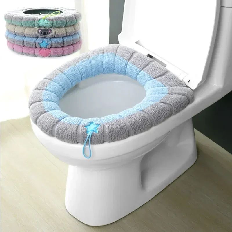 Winter Warm Toilet Seat Cover Cushion – Thick Soft Washable Bathroom Closestool Pad with Handle